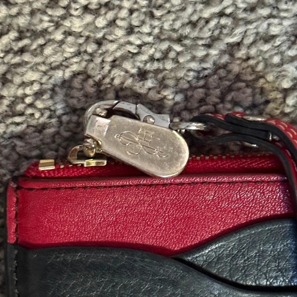 Cole Haan Black/Red Wristlet Card Keeper Zip Wallet. Silver Hardware. 4”x3”x.5” - Picture 4 of 11